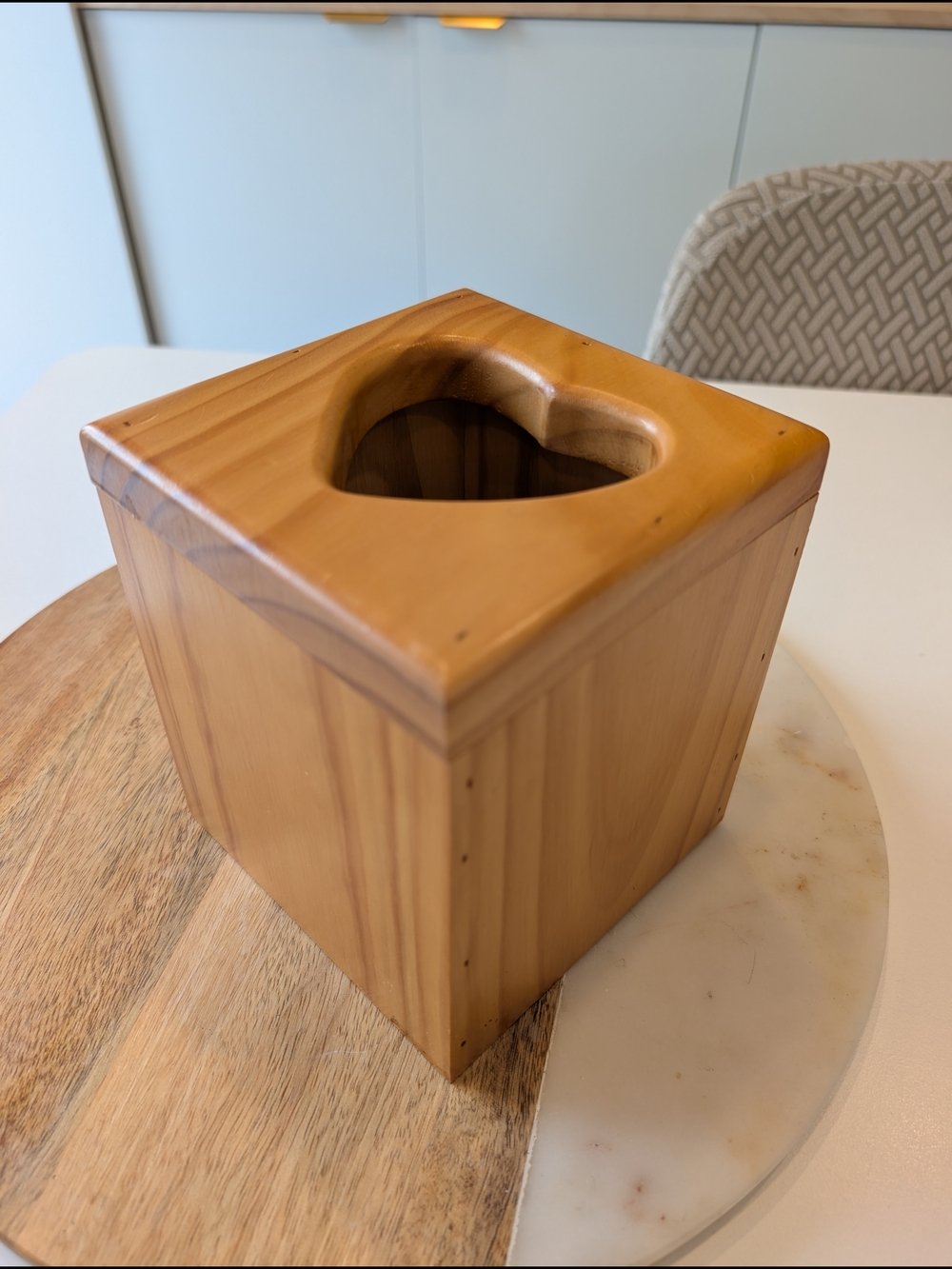 Handcrafted Wooden Heart Tissue Box Cover in Warm Honey Tone
